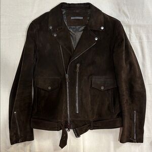 John Varvatos chocolate suede biker jacket